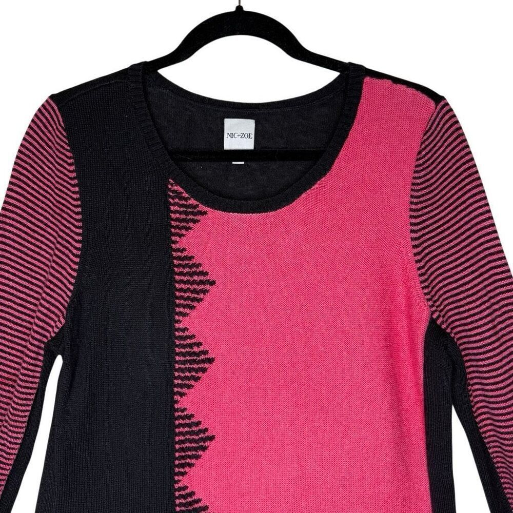 Nic+Zoe Outer Angle Strawberry Pink & Black Preppy Pull Over Sweater Size L - Picture 3 of 13